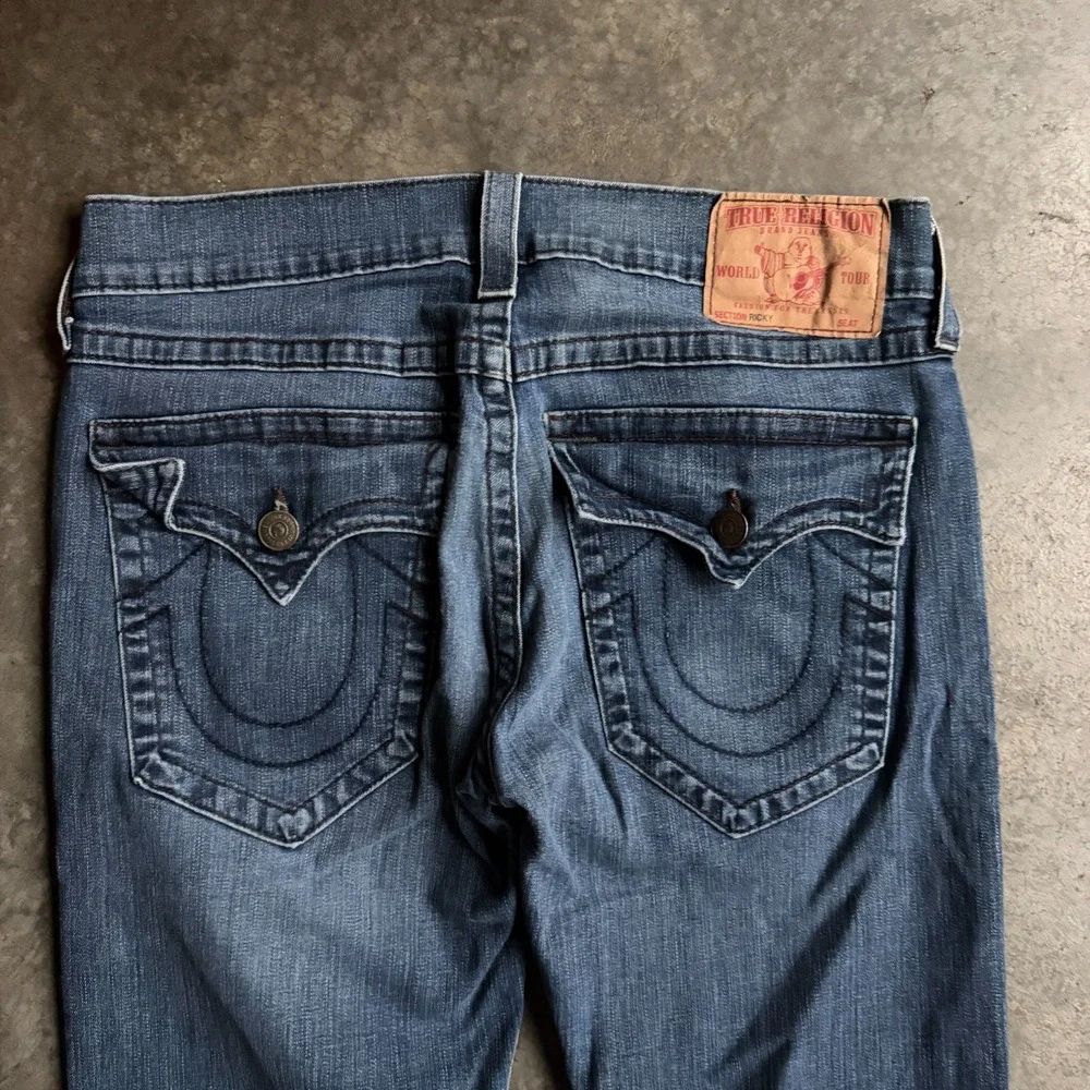 True Religion Jeans Mens 34x33 Blue Ricky Flap Pocket Straight USA Made Cotton